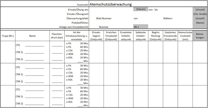 Atemschutz-Überwachungsprotokoll sfs-w